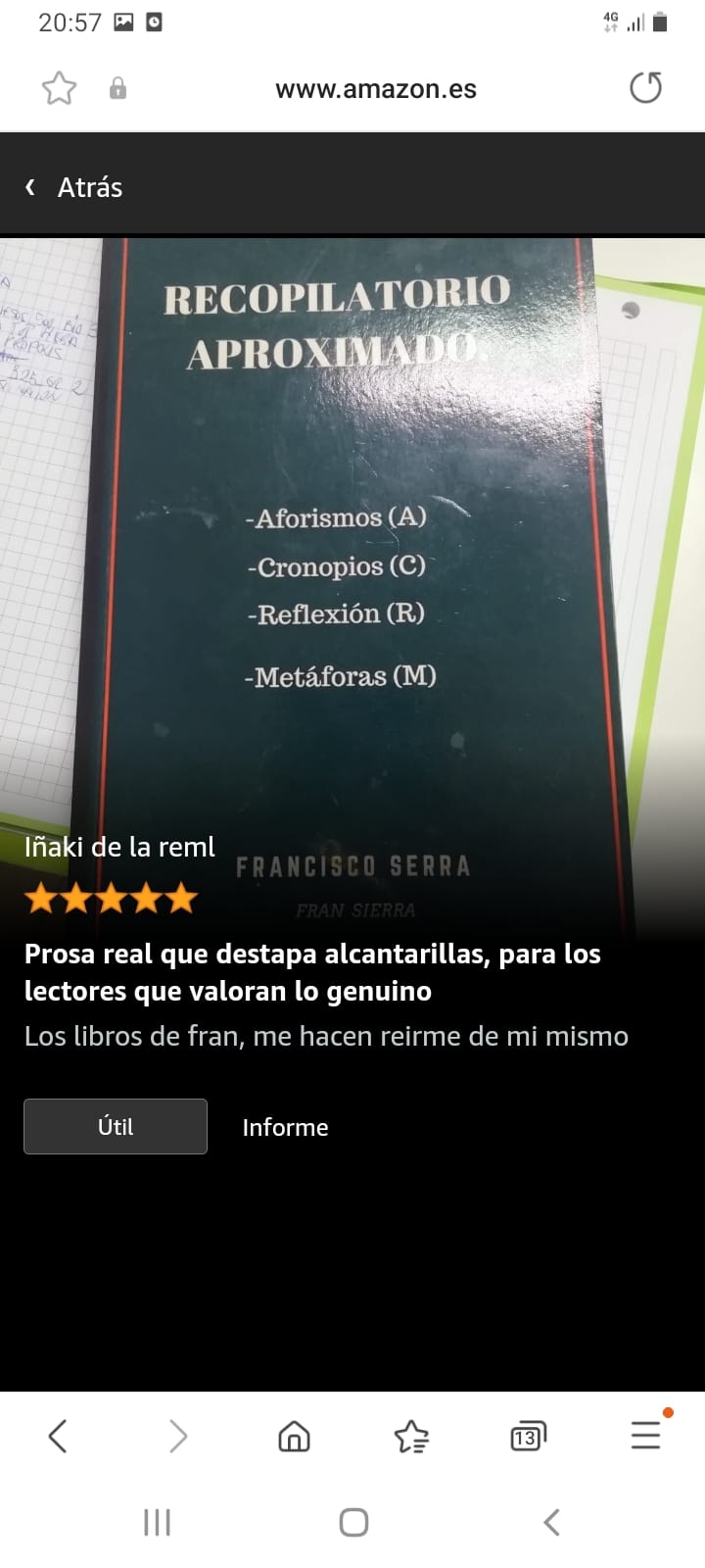 Poemas, aforismos, escritos y reflexiones del libro publicado en Amazon Recopilatorioaproximado actualmente con 19 reseñas 5 estrellas…..